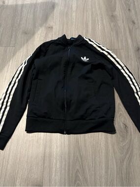 adidas Originals Black Zip-Up Track Jacket with White Stripes